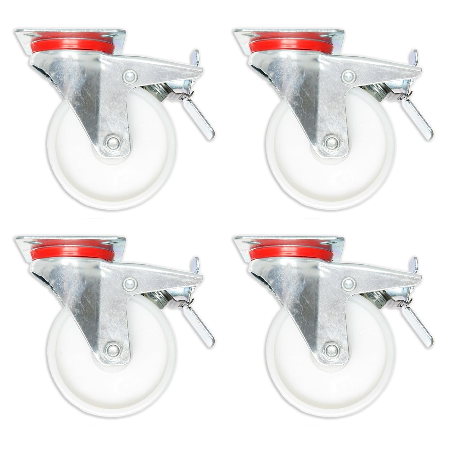 Produktbild von 4x Transportrollen 80 Mm Lenkbar – Kunststoffrad Mit Rollenlager, 2 Gebremst + 2 Ungebremst, Tragkraft 390 Kg