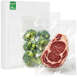 50pcs Vacuum Sealer Bags for Food Storage, Precut Food Saving Bags BPA Free Heavy Duty Vacuum Seal Bags for Freezer Storage, Sous Vide & Meal Prep 8"×12"