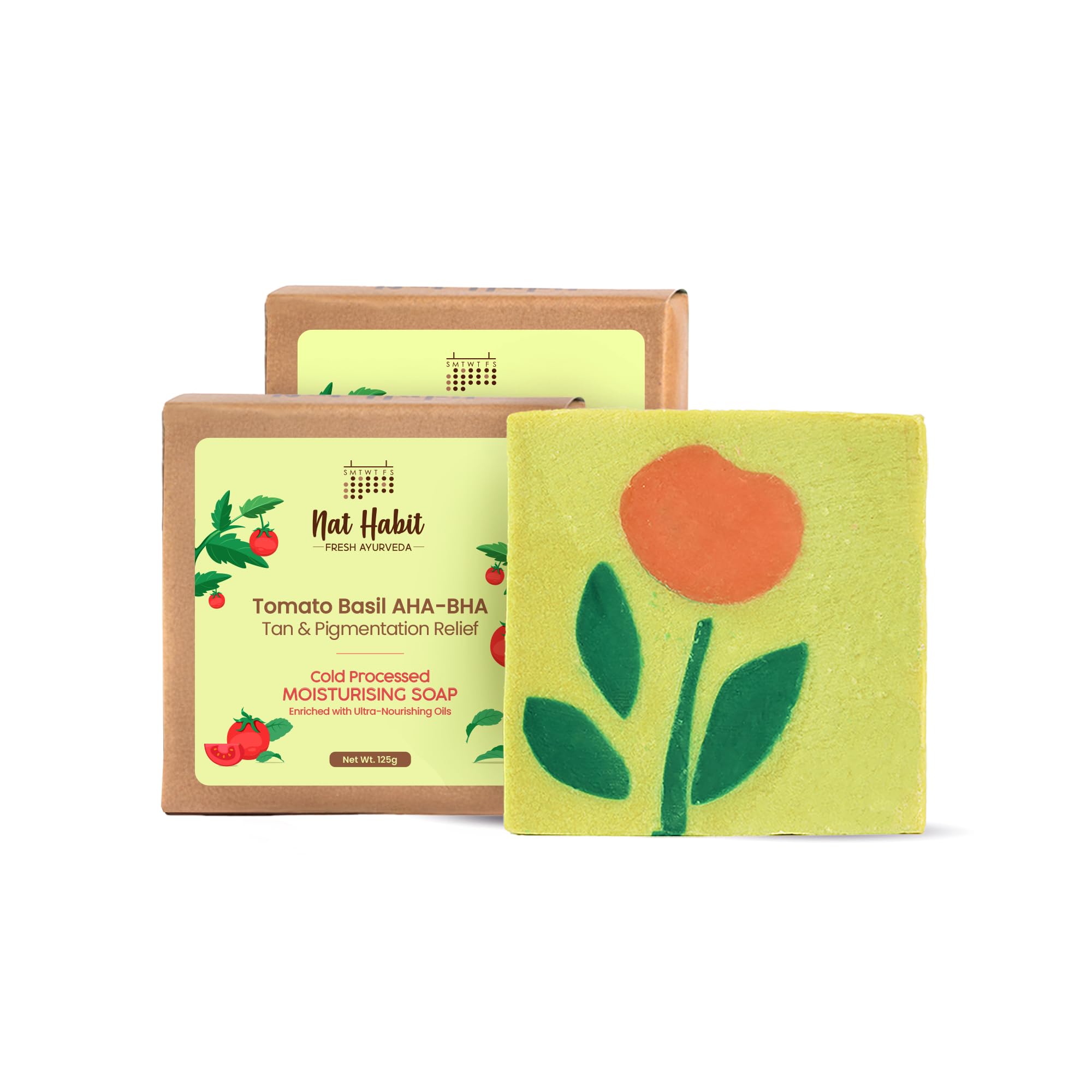 Nat Habit Moisturising Soap, Cold Processed Tomato Basil AHA-BHA For Gentle, Non-Drrying & Soft Skin, Pack of 2 X 125g-image-31