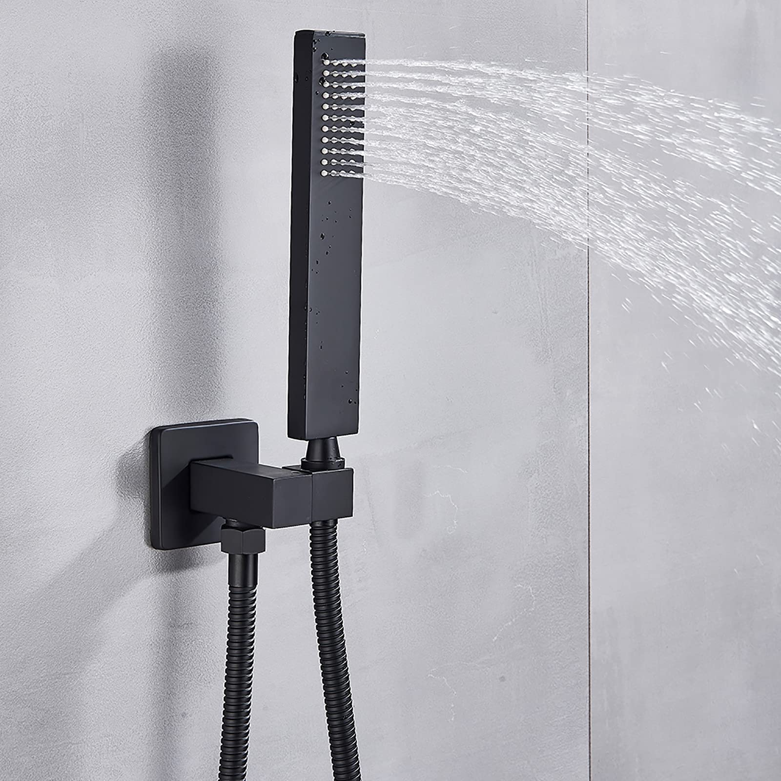LR Black Rain Shower System Termostatyczny zestaw baterii prysznicowych z 4 dyszami natryskowymi do ciała, montowany na suficie zestaw prysznicowy z mosiężnym mieszaczem deszczowym z głowicą