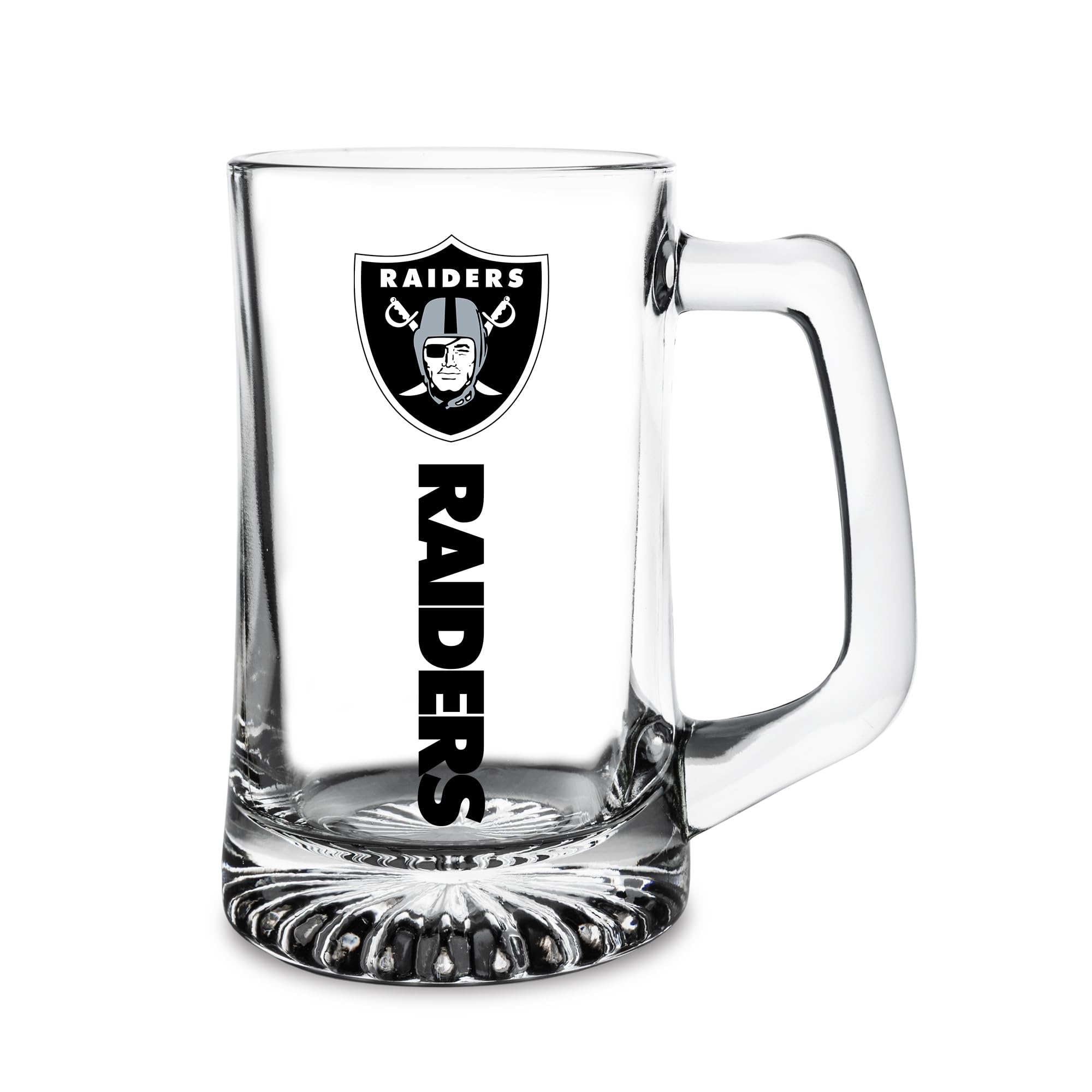 Rico Industries NFL Football Las Vegas Raiders Standard 14oz Glass Stein – Official Logo Mug, Heavy-Duty Clear Glass Beer Stein for Home, Bar, or Game Day
