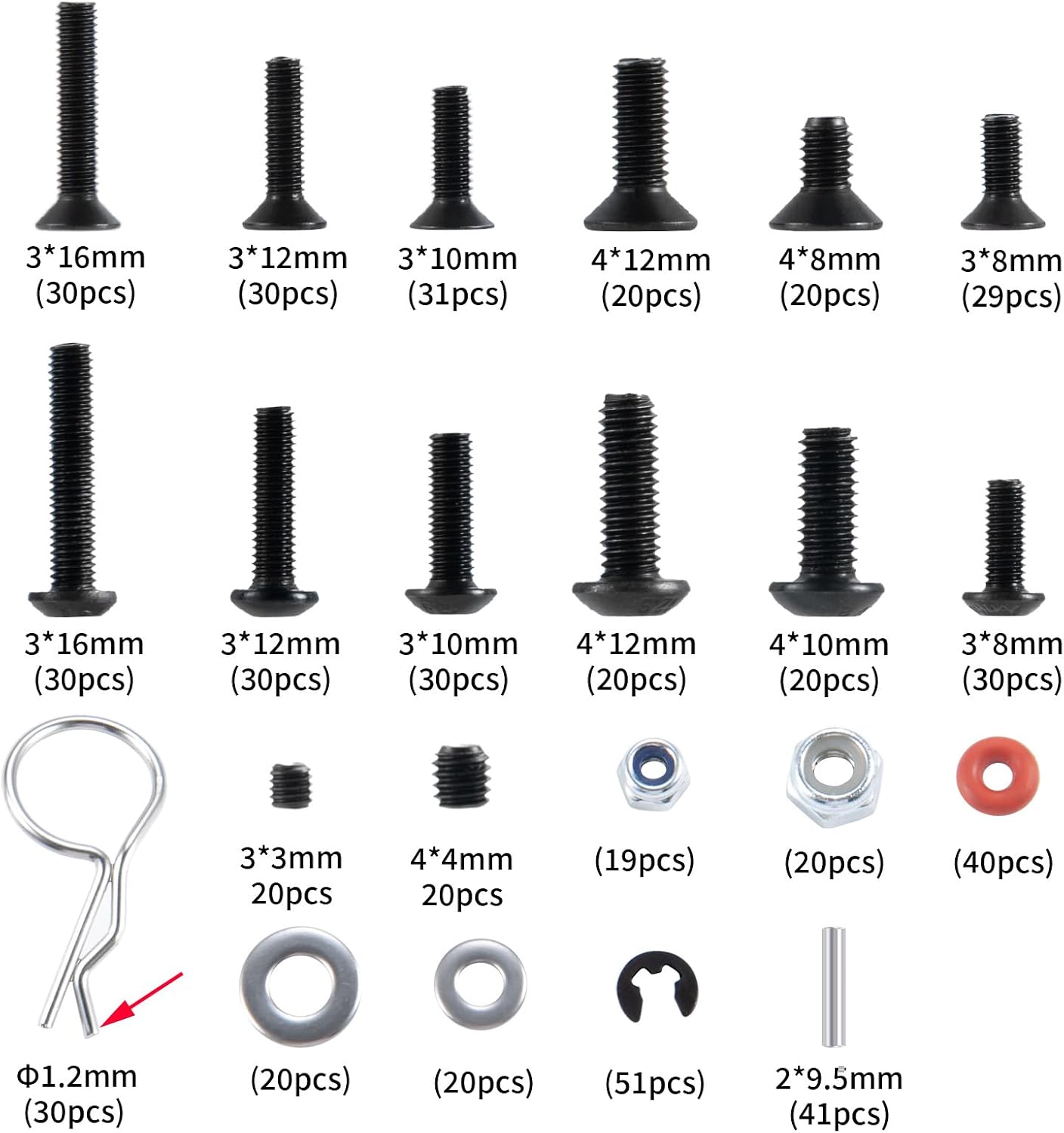 RCHUBAM 601 PCS RC Screw Kit M3 / M4 SCX10 RC Car Screw Tools RC Hardware Kit for 1:10 Axial SCX10 TRX-4 RC Crawler Car Upgrade Parts