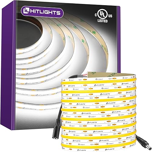Miniatura 14 de HitLights COB - Tira de luces LED de color blanco cálido, cinta de luz de 12 V, 2700 K, 16.4 pies, 2640 LED, 426 lm/ft, CRI 90+, IP30, iluminación