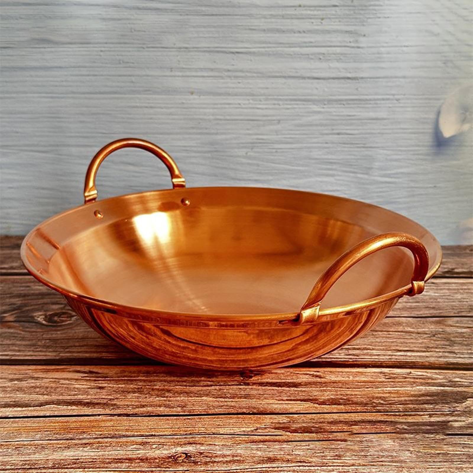 Kupfer Wok Kochgeschirr, Chinesisch, Leicht zu Reinigen, Vielseitiger Suppentopf/Wok für Partys, Restaurants, Camping, Großküchen, 24cm