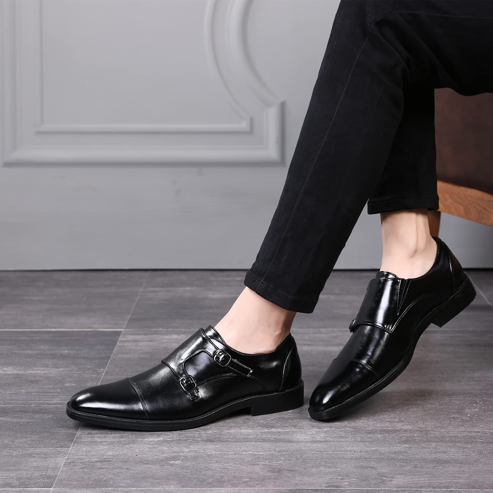 ANUFER Signore Inteligente cap Toe Doppia Fibbia Scarpe da Monaco Pelle Sintetica Formale Scarpe Eleganti