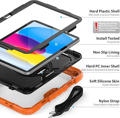 Miniatura 9 de SIBEITU Funda compatible con iPad de 10.9 pulgadas, funda para iPad 10 con protector de pantalla y soporte para lápices, protección contra caídas de