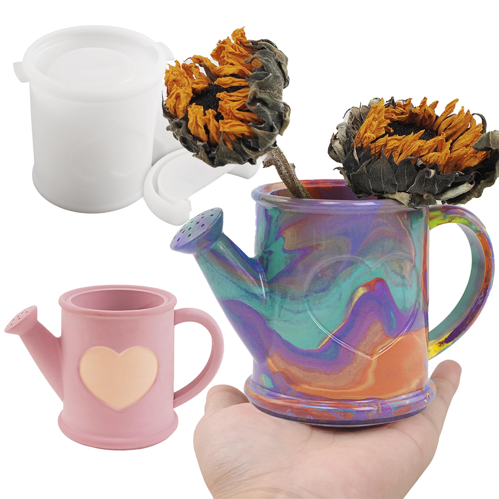 Wehous Candle Holder Silicone Mold, Watering Can Shape Container Resin Molds, Unique Storage Jar Succulent Planter Pot Jewelry Trinket Makeup Holder Epoxy Resin Concrete Cement Mold DIY Home Decor