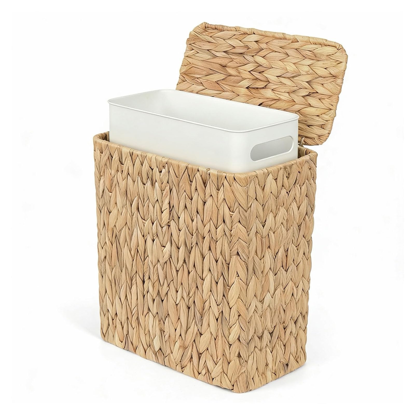 Poubelle de salle de bain 2,5 gallons avec couvercle et doublure amovible, corbeille en osier jacinthe d'eau