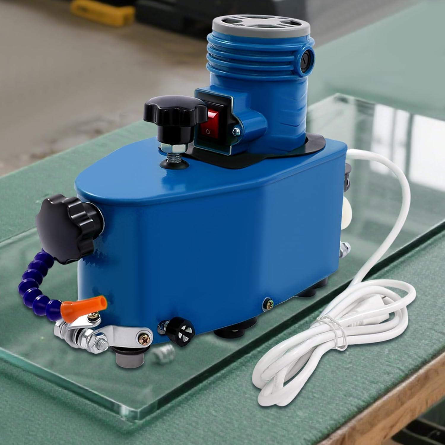1100W Electric Glass Edge Grinding Machine, Portable Edge Polisher for Glass/Stone/Ceramics (3-20mm), 8000r/min with Multi-Shape Wheels, Beveling & Polishing (Blue)