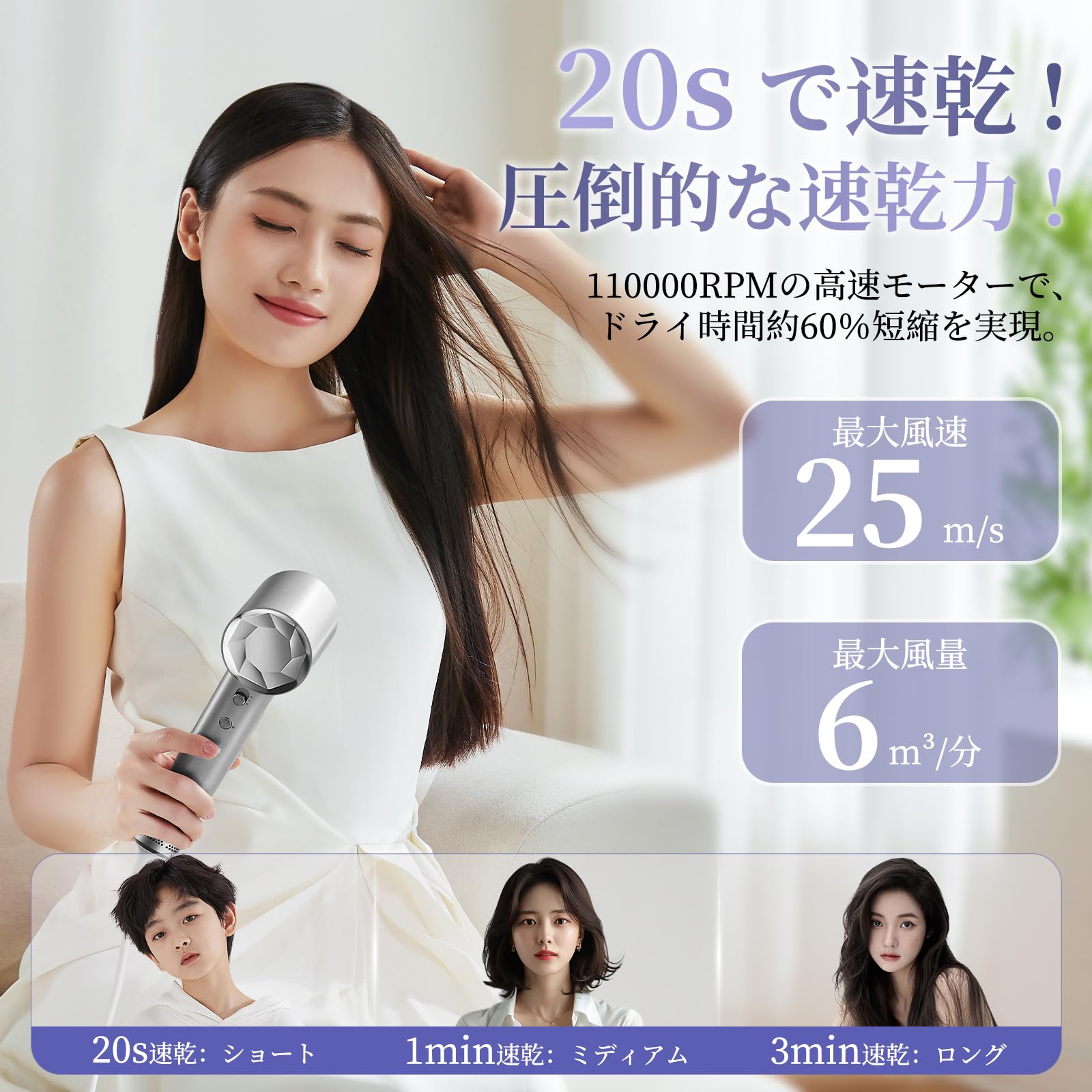 Amazon.co.jp: ドライヤー 速乾【20s速乾・進化モデル】高速 ヘア