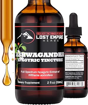 Lost Empire Herbs Ashwagandha Spagyric Tincture - Liquid Drops Root Extract for Men, Women, Sleep, Cortisol - Best Ashwagandha Supplement USA Grown Organic 2 fl oz