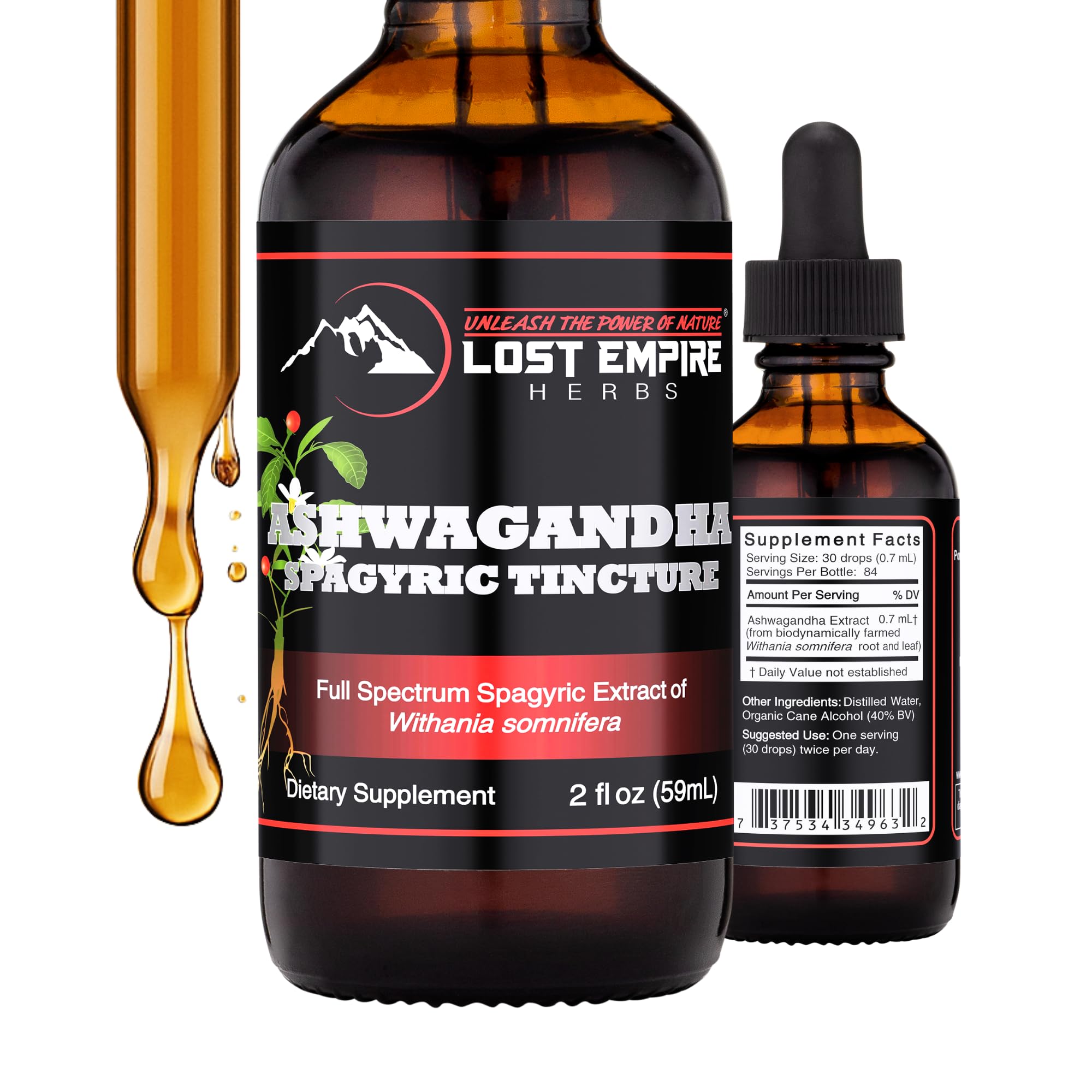 Ashwagandha Spagyric Tincture - Liquid Drops Root Extract for Men, Women, Sleep, Cortisol - Best Ashwagandha Supplement USA Grown Organic (2 fl oz)