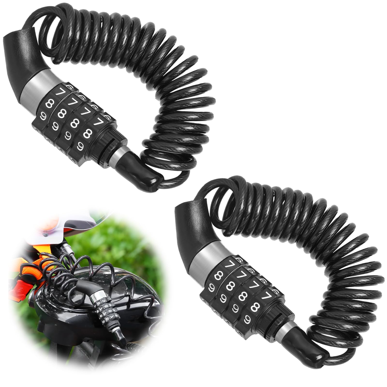 Cadenas Vélo 150cm LWMTT - Code 4 Chiffres - Pour Casque, Vélo, Snowboard - Alliage Zinc + PVC