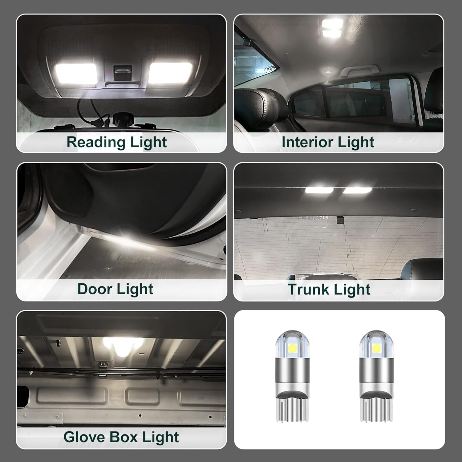 10 Pezzi lampadina W5W T10 LED Canbus luce di posizione 194 168 2 LEDs 3030SMD 12V 6000K (Bianco), Per luce targa Lampadine a mappa Interior Segnale Cupola Cruscotto