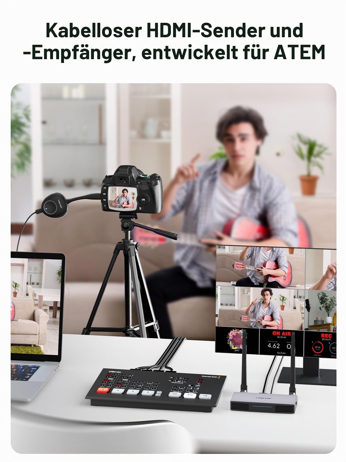 Wireless HDMI Transmitter and Receiver Supports 8 TXS to 1 RX for Business and Home,Lemorele FHD Plug & Play HDMI Funkübertragung for Streaming Video Audio from Laptop/TV Box to HDTV,Monitor