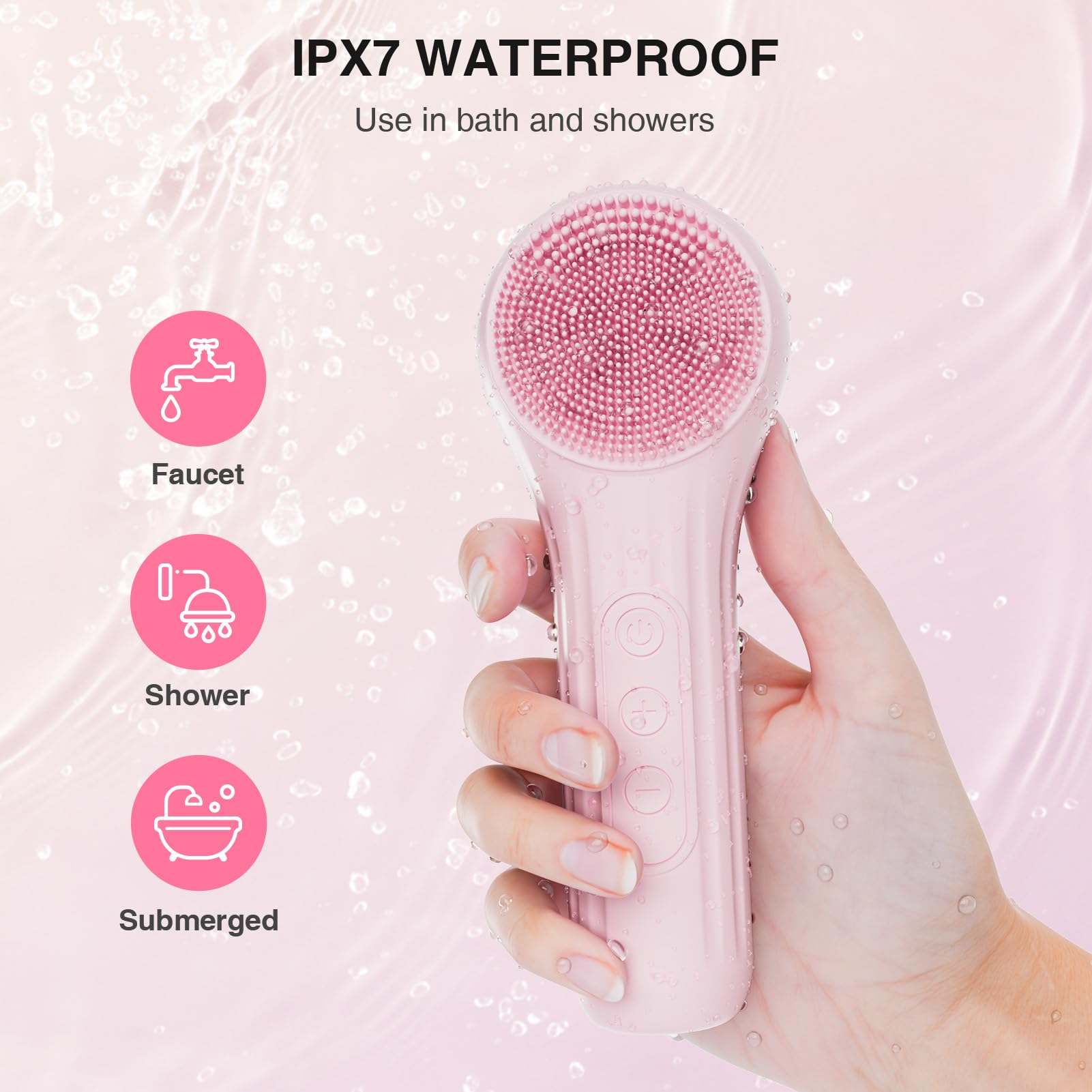 5 Modes Silicone Face Scrubber, Waterproof Face Scrubber Exfoliator for Men & Women, Rechargeable Electric Facial Cleansing Brush for Deep Cleansing, Exfoliating, Massage (Pink)