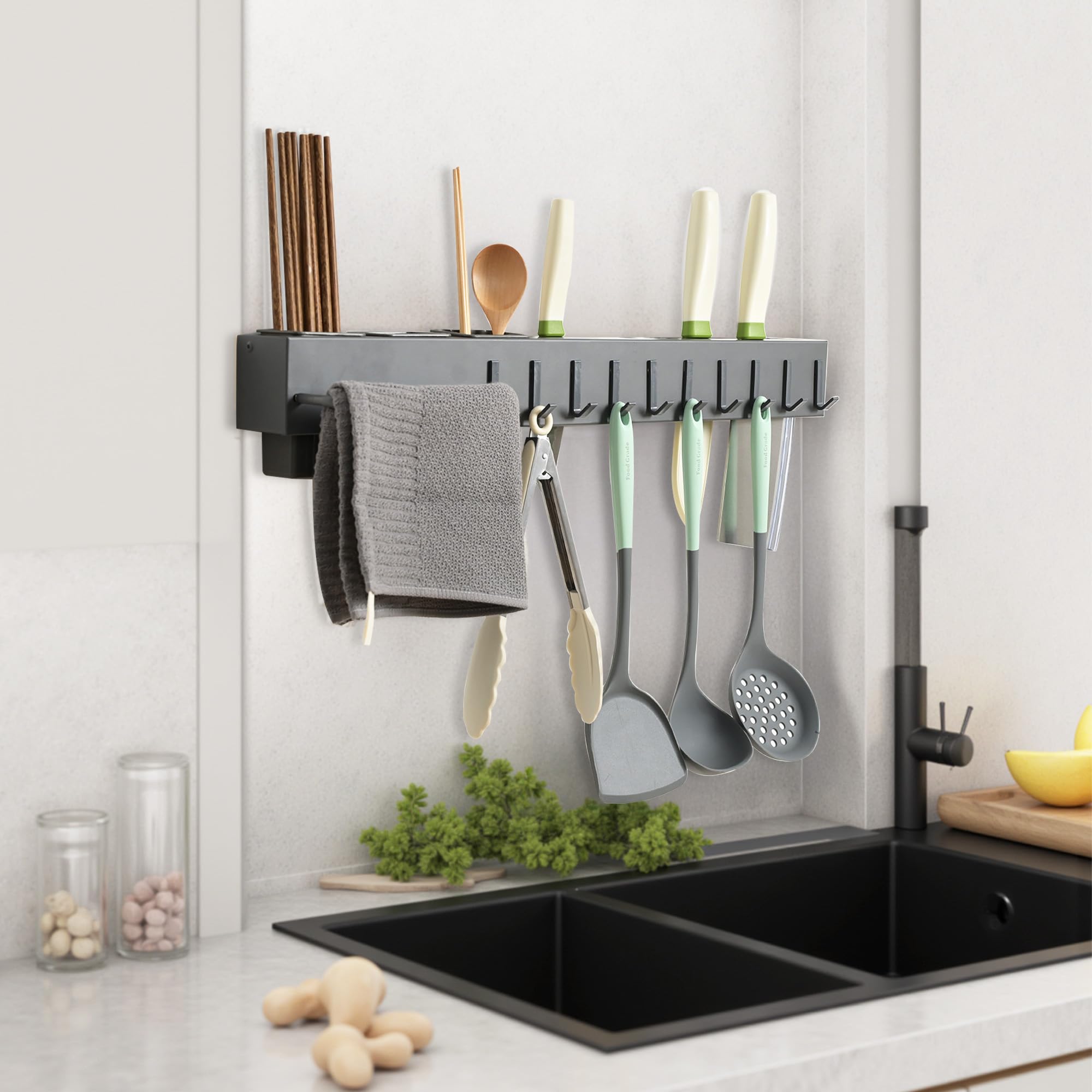 Romorgniz 23.62 Inch Knife Holder Wall Mount Utensil Rack Utensil Wall Organizer for Spoons, Knives, Forks, Chopsticks, Cutlery Holder