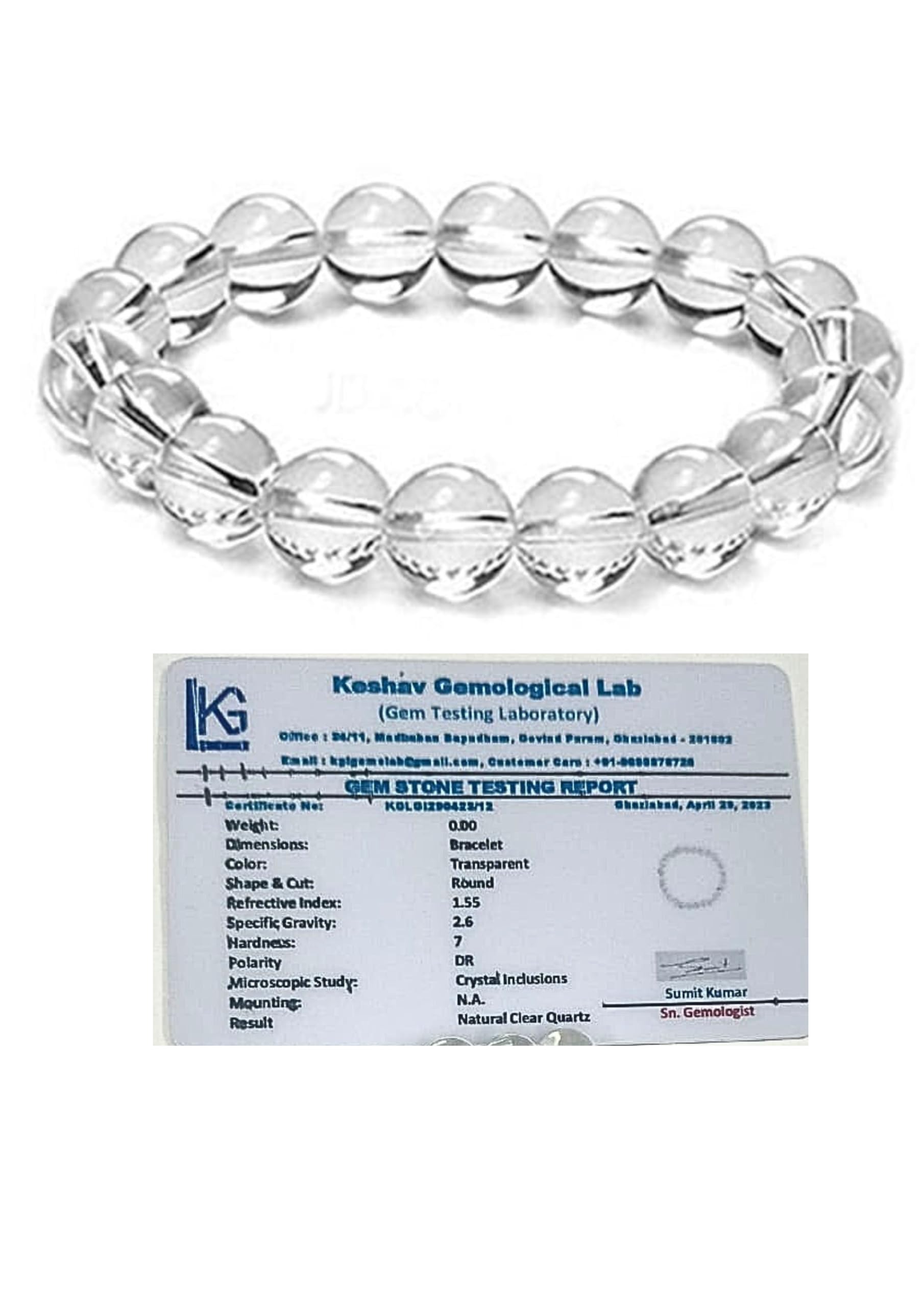 Clear quartz bracelet for unisex adult