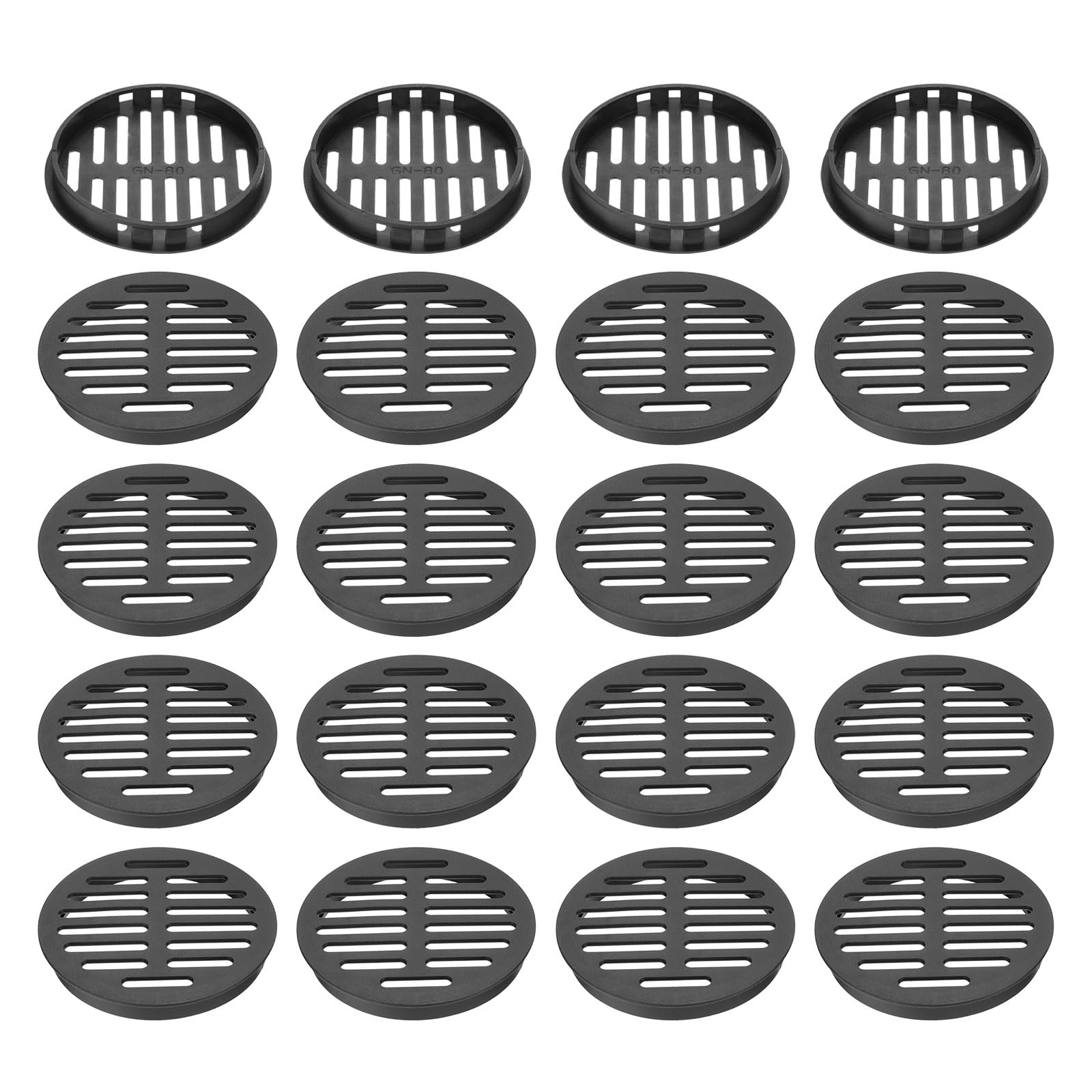 Grille d'aération circulaire lot de 20 noir mat 80mm à encastrer