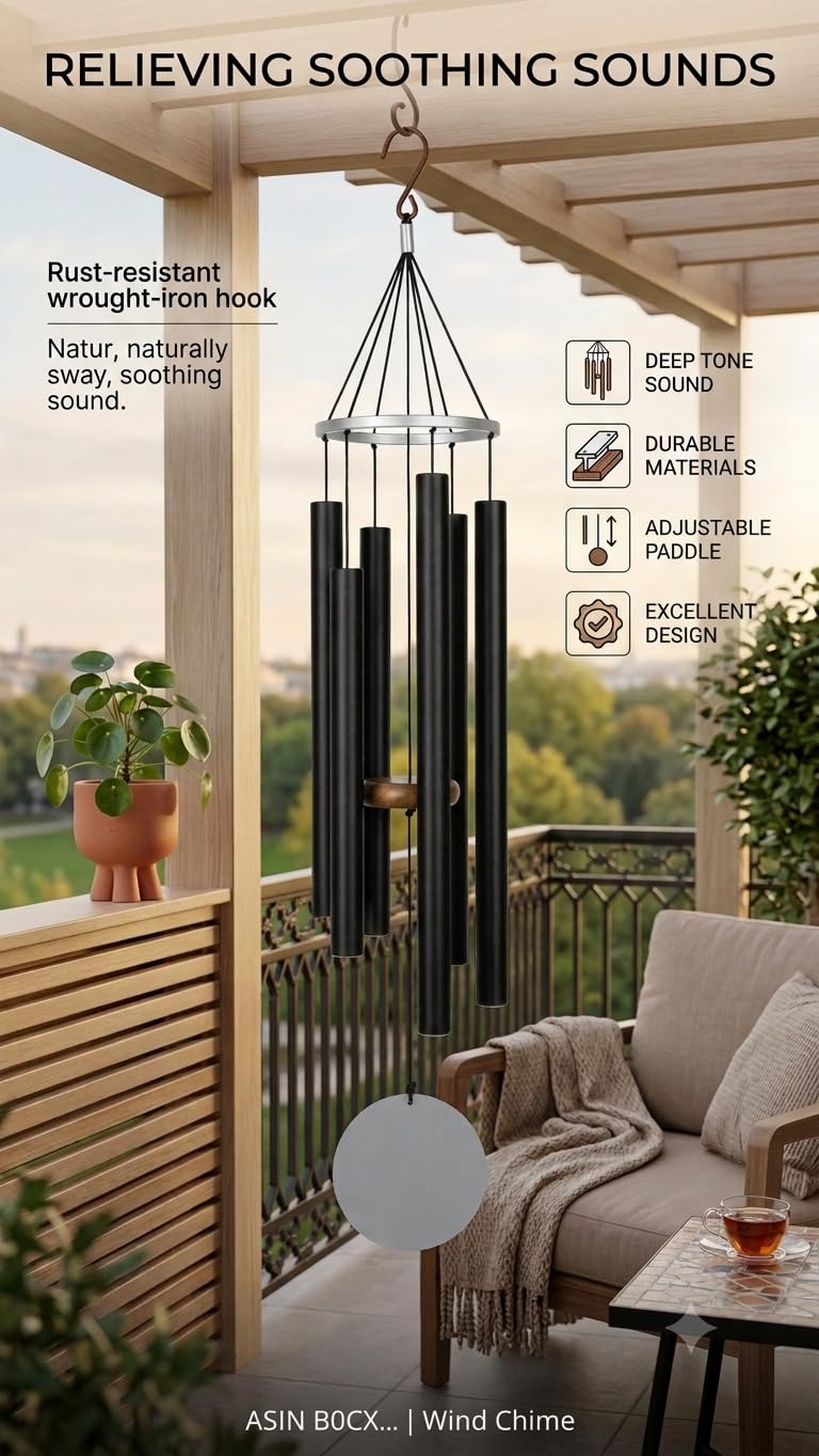Nature's Melody Aluminum Wind Chime - Silver Black -2