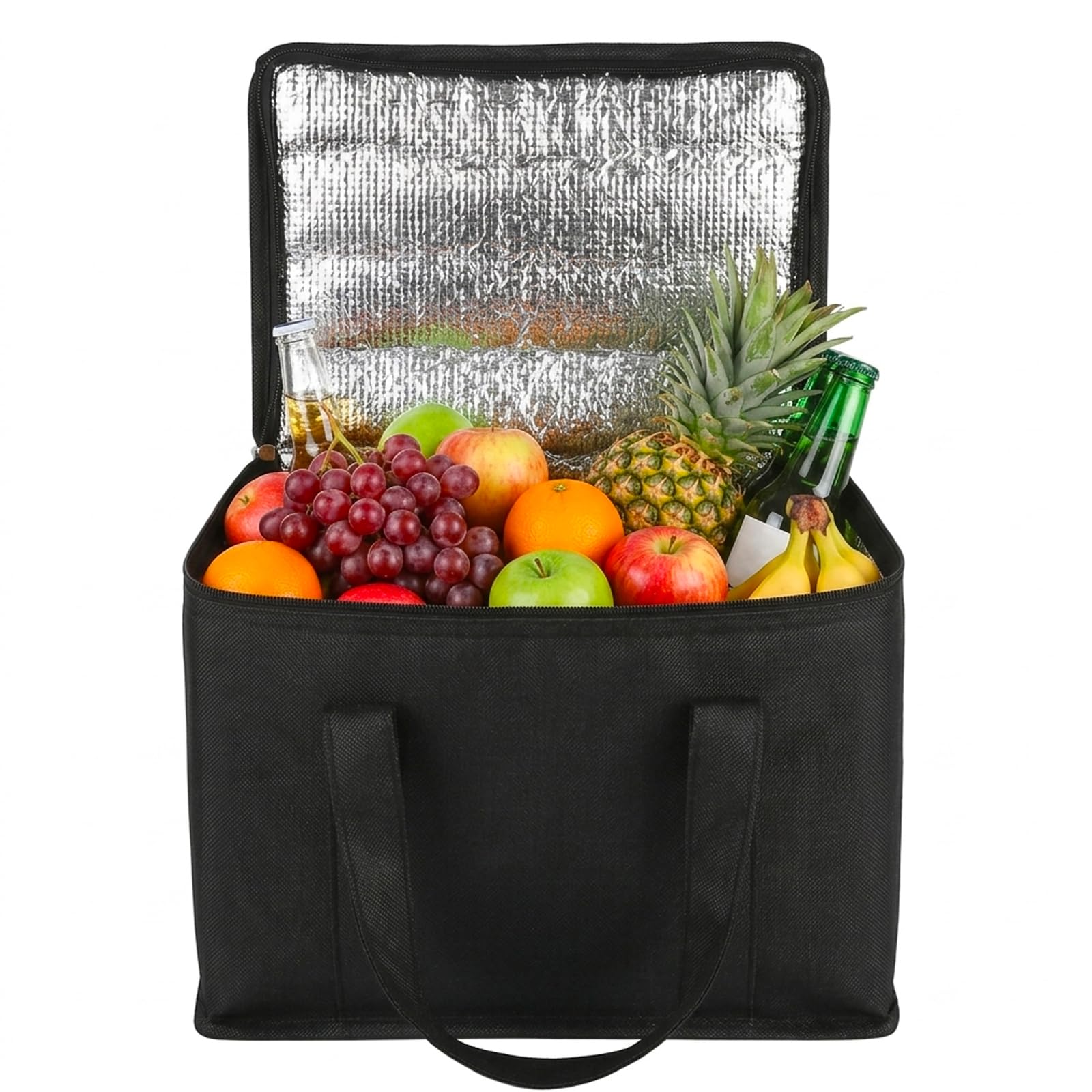 45L Cool Bag, Medium Cooler Bag, Reusable Shopping Bags with Insulation, Travel Cool Bag in Large Black Design for Picnic Food Storage and Outdoor Activity