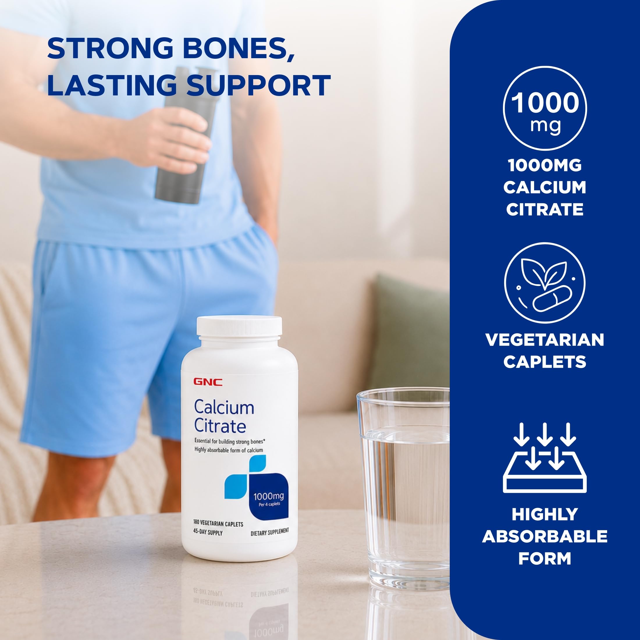 GNC Calcium Citrate 1000mg, Supports Strong Bones, 180 Caplets — Amazon image 3