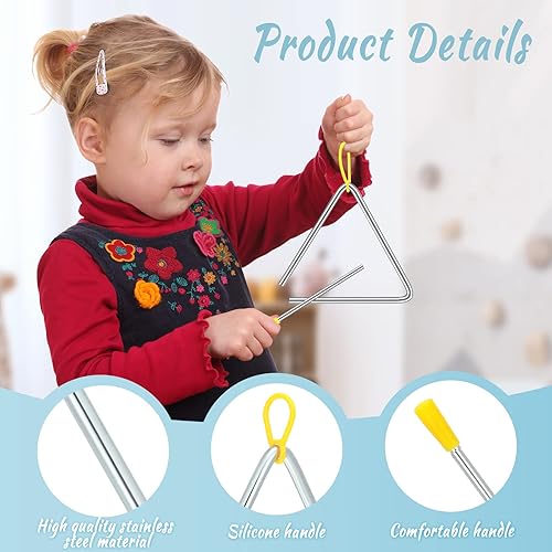 Miniatura 3 de 20 piezas de instrumentos de triángulo de acero de 6 pulgadas, instrumentos musicales de percusión, triángulos de percusión de mano, triángulos,