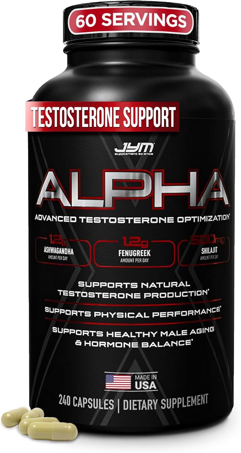 Alpha JYM X Advanced Testosterone Booster – Vitality, Optimization, DHEA, Ashwagandha, Boron, Shilajit, Fenugreek, Eurycoma, Damiana, Quercetin, DIM, JYM Supplemental Science (240 Capsules)