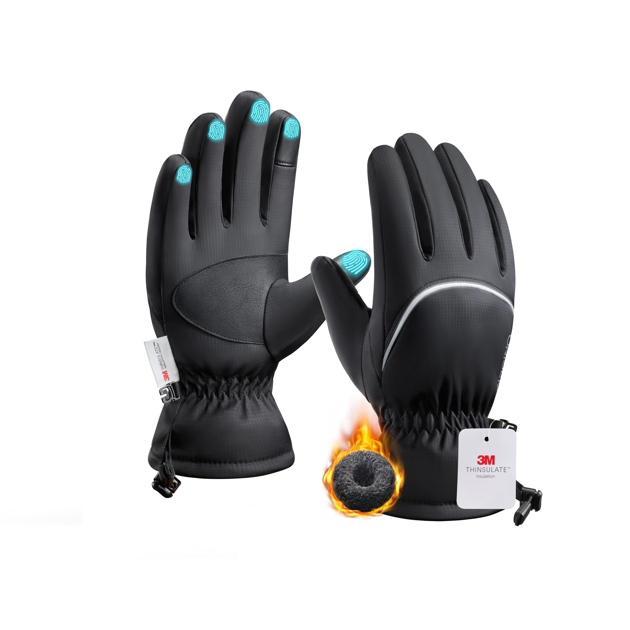 Origem Guanti Invernali Termici Uomo Donna, 3M Thinsulate Touchscreen Impermeabili Guanti Moto Sci Neve con Riflettenti per Bici Ciclismo Scooter Motocross Calcio Corsa Running sportivi snowboard