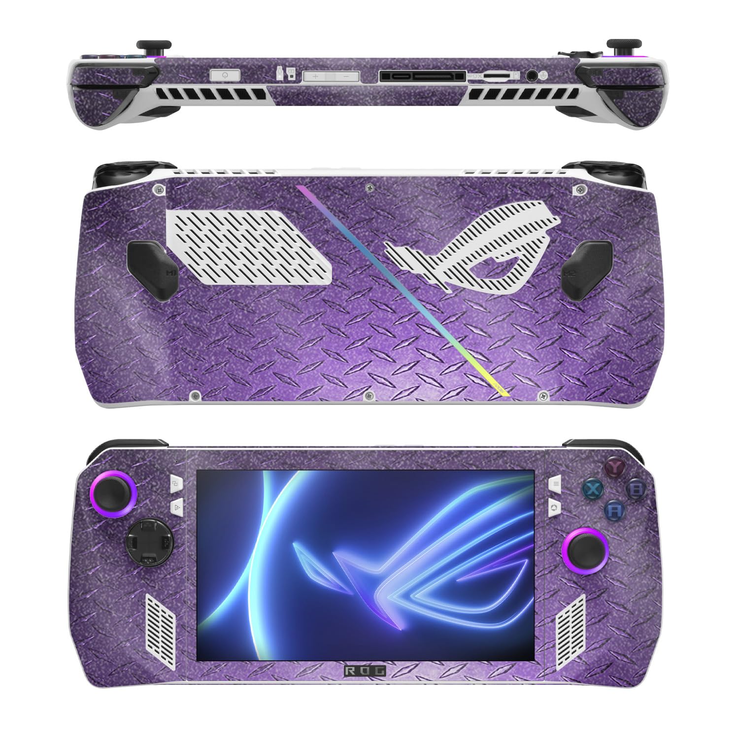 MightySkins Glossy Glitter Skin Compatible with Asus ROG Ally - Purple Diamond Plate | Protective, Durable High-Gloss Glitter Finish | Easy to Apply