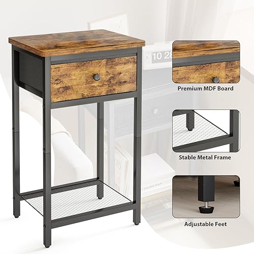 Miniatura 4 de Fixwal Juego de 2 mesitas de noche, mesa auxiliar con cajón, mesita de noche con estante para sala de estar, dormitorio, muebles decorativos de
