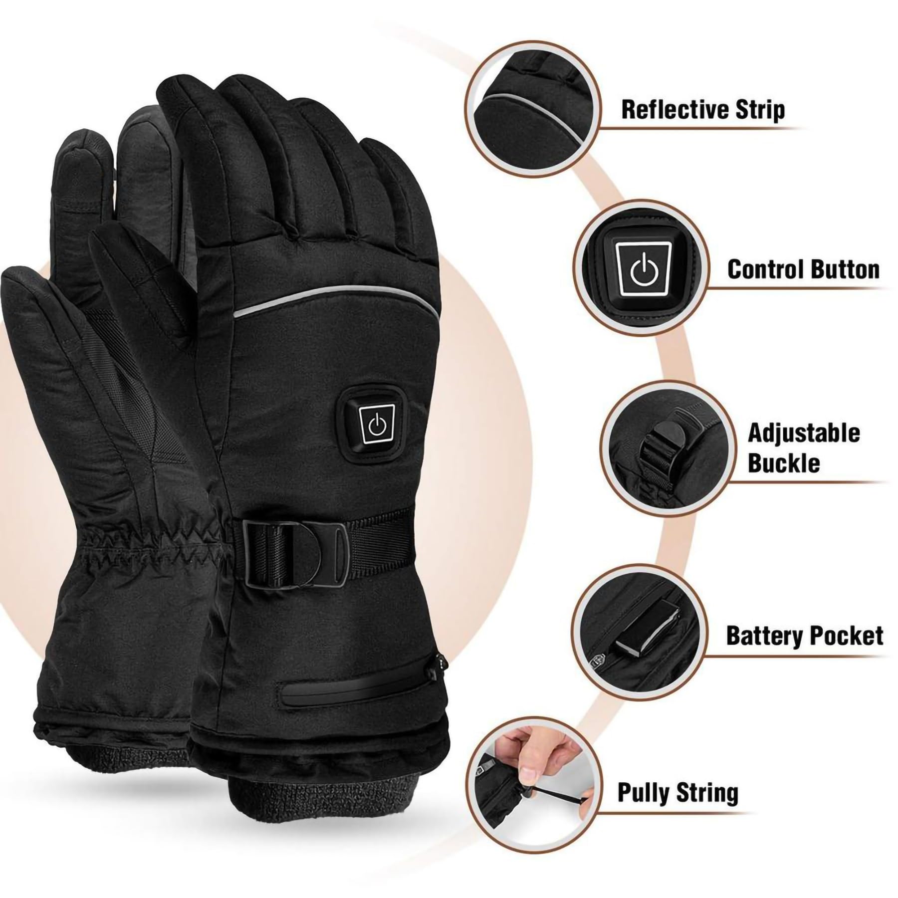 Guanti Riscaldati Elettrici for Uomo Donna, Scaldamani Elettrico Ricaricabile da 6000 mAh, Schermo Toccabile, Guanti Touchscreen Invernali Caldi Impermeabili for Lavoro Snowboard Caccia Campeggio Camm