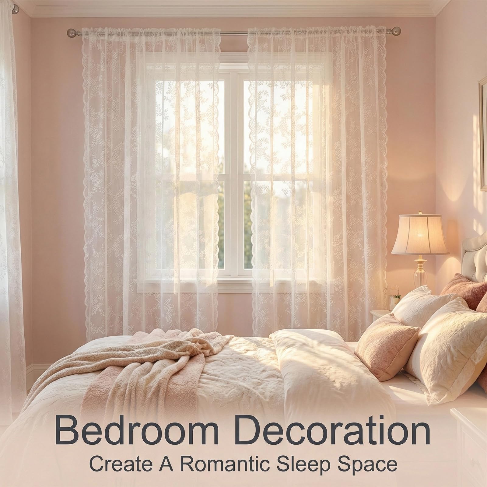 Set da 2 pezzi di tende bianche in pizzo, voile decorativo, con motivo floreale, tende trasparenti bianche decorative, tende bianche con tenda a pannello per cucina, soggiorno, camera da letto (150 x