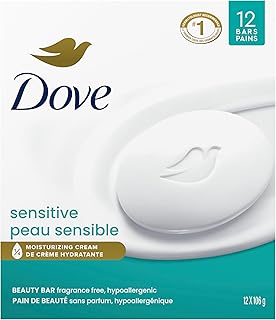 Dove Beauty Bar Soap 12 Bars Sensitive, for Sensitive Skin, Fragrance Free and Hypoallergenic 3.75 oz