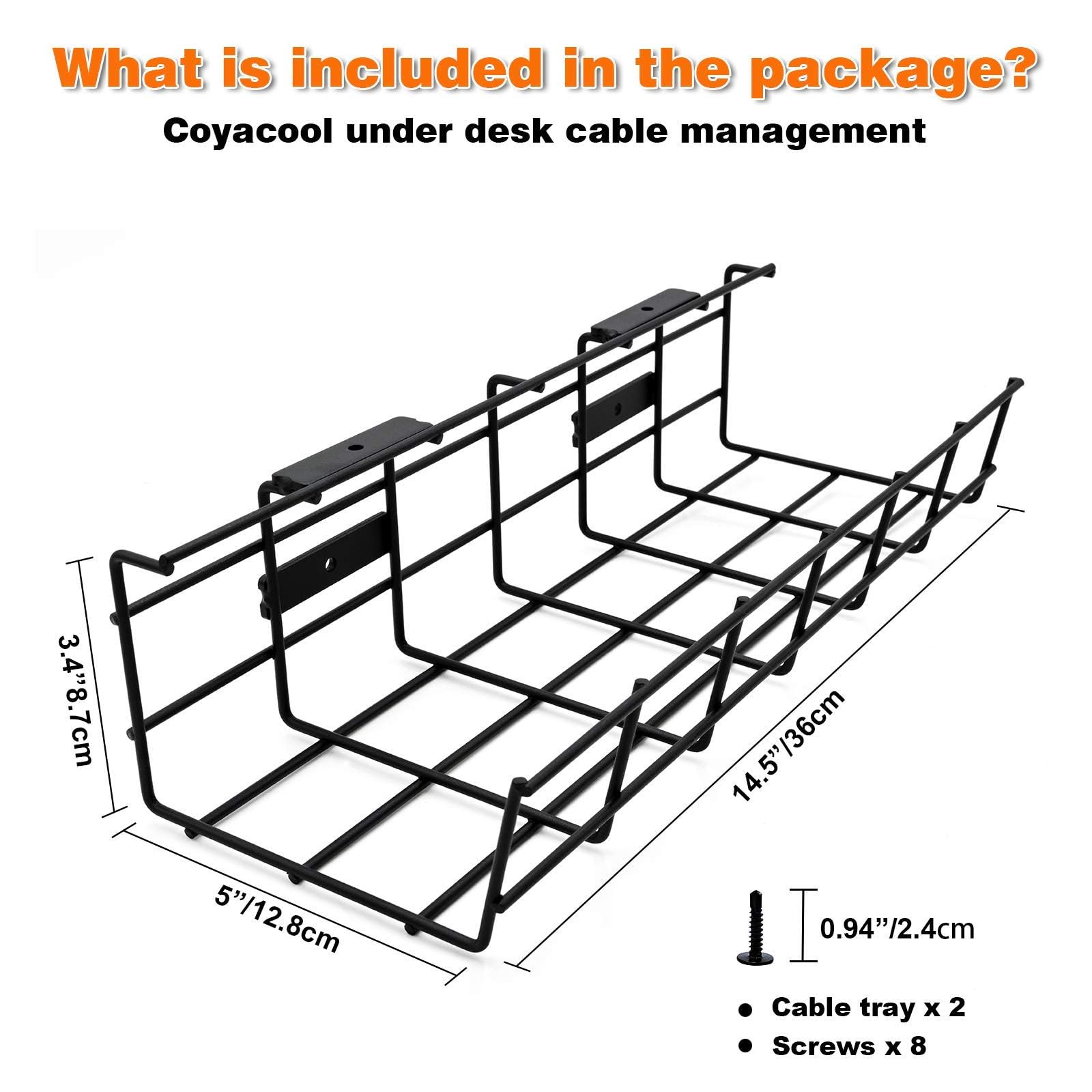Gestion des câbles sous le bureau - Lot de 4 organiseurs de cordons - Plateau de gestion des câbles en métal pour bureau, studio et maison - Gestion des câbles super robuste sous la table - Organiseur