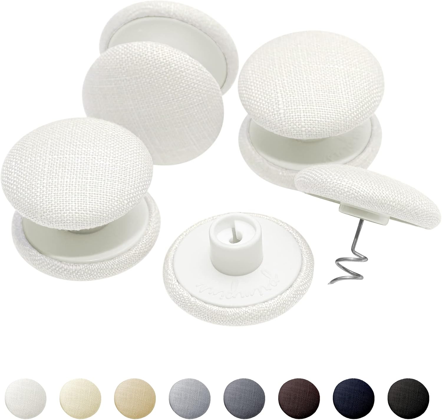 Primpins Duvet Clips - Keeps Comforter from Shifting in Cover - Double Sided Pin Fasteners - 100% Linen Fabric Buttons - White - Set of 4