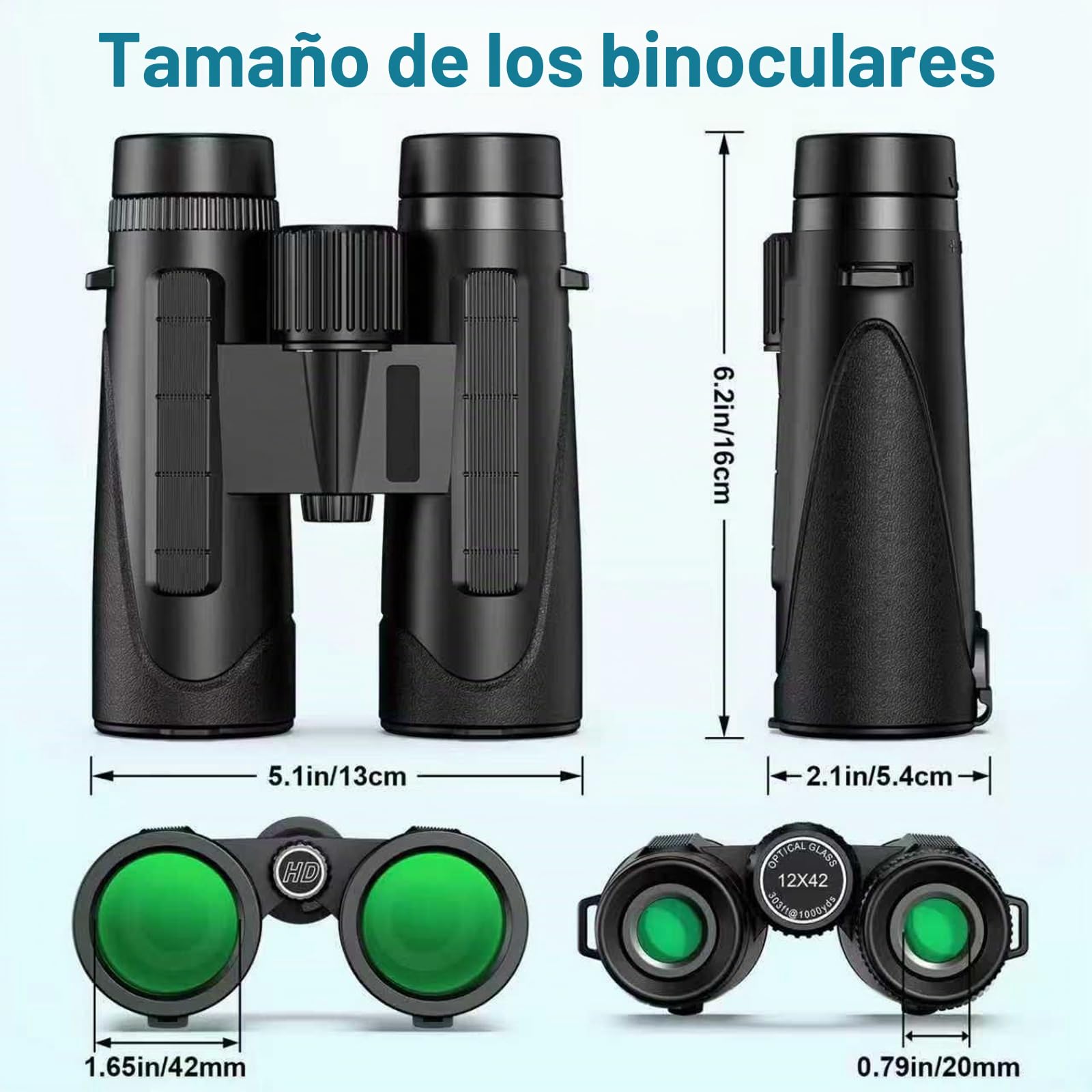12 x 50 Prismáticos, Binoculars for Adults, Prismas BAK-4 y Lentes FMC, Potentes Binoculares,para observación de Aves, Caza, Senderismo, astronomía (Negro, L)