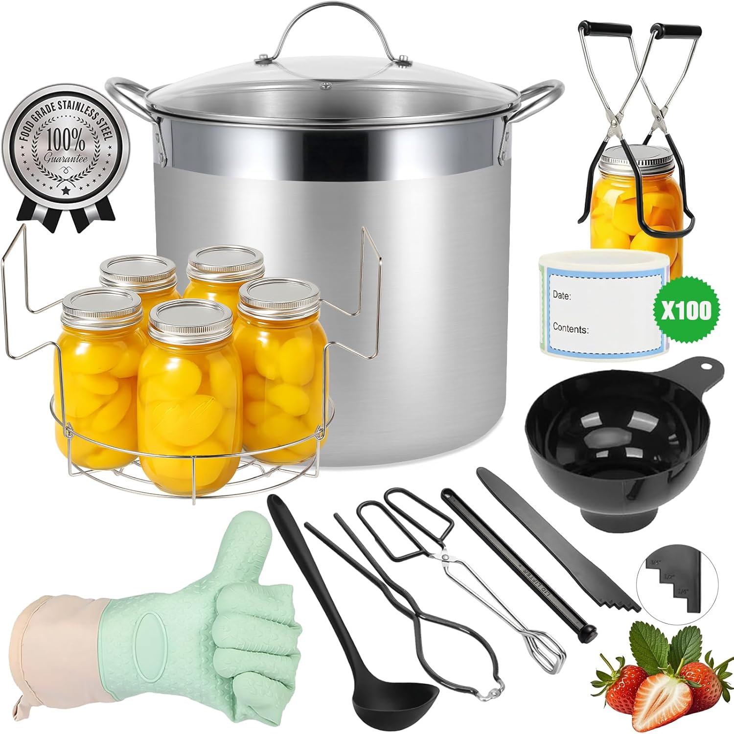 Stainless Steel Canning Pot with Rack and Lid, Large Water Bath Canner, Full Home Canning Supplies Starter Kit (20.5 Quarts, Black) Black 20.5 Quarts