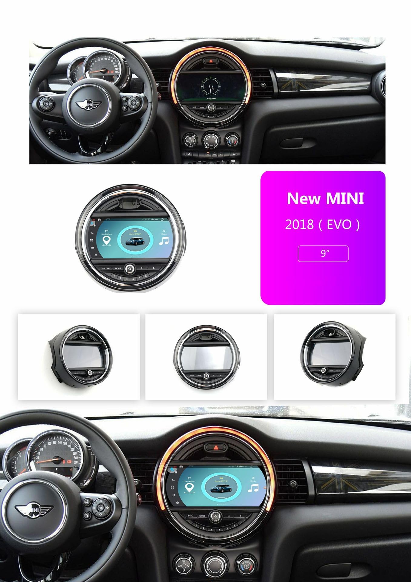 【Mit Auto-Atmosphärenlicht】 Auto Radio Autospieler GPS Navi Navigation Carplay/Android Autoradio 9 Zoll HD-Touchscreen, für BMW Mini Cooper R56 F55 F56 F57 John Cooper Works、One First、One D、Cooper SD