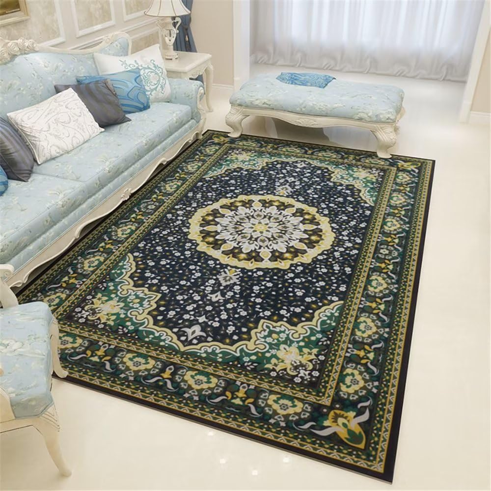 Tapis enfant fille vert à fleurs pour décorer une chambre de princesse de 120x160cm