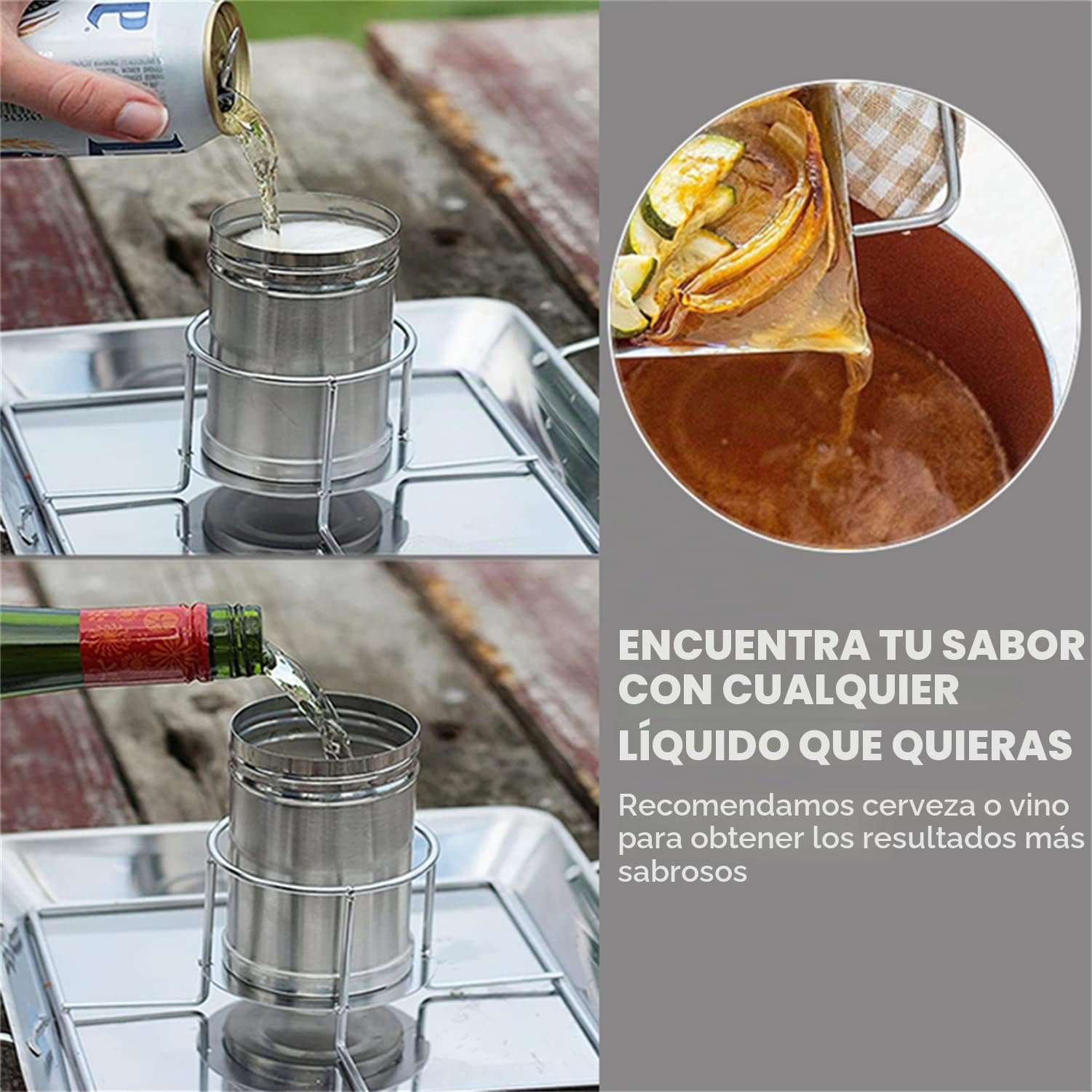 Pollo Barbacoa Soporte, Soporte para asador de Pollo de Cerveza, Soporte para Pollo de Acero Inoxidable con Bandeja de Goteo, para Acampar al Aire Libre con Barbacoa