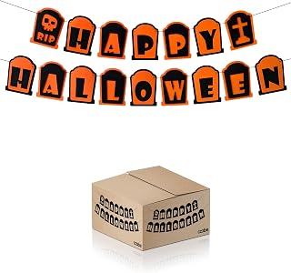 Happy Halloween Hanging Banner – Large Tombstone-Shaped Sign for Outdoor Yard Party or Indoor Wall Decorations – Spooky Halloween Backdrop for Fence, Porch, or Classroom