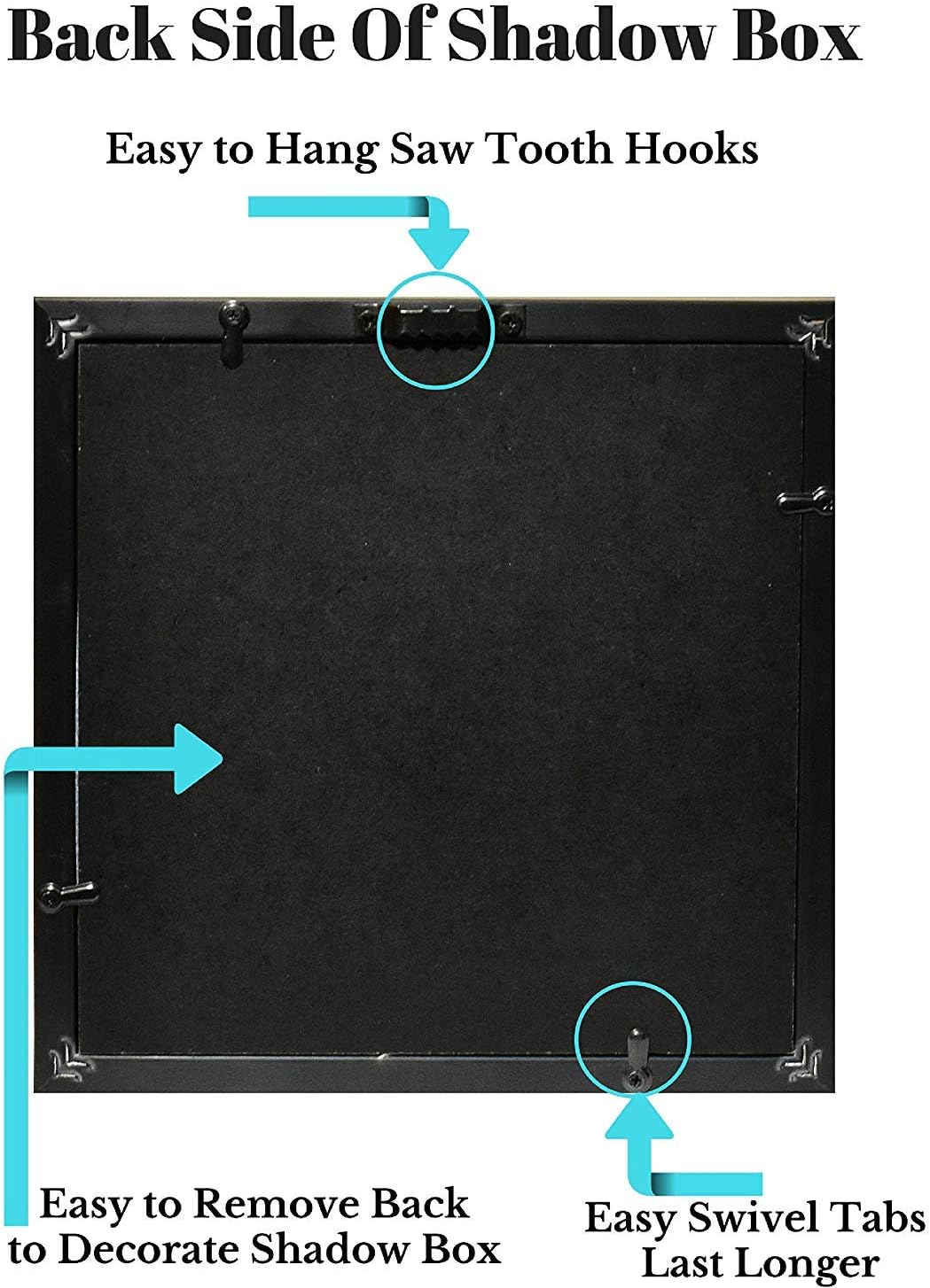 Tasse Verre 8x8 Black Display Shadow Box (2-Pack) Frame w/Linen Background and 16 Stick Pins - Ready to Hang Shadowbox Picture Frame - Box Display Baby Memorabilia Wedding