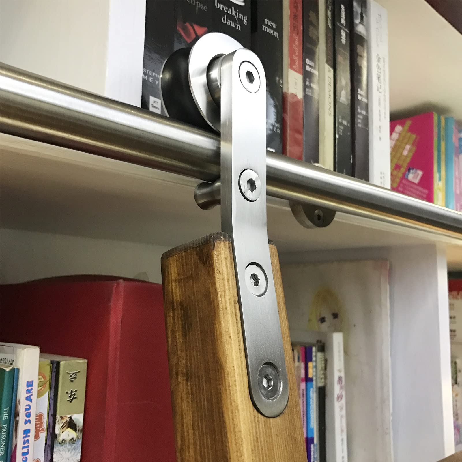 Okrągła rura przesuwna biblioteka sprzętu zestaw torów sprzętowych (bez drabiny) z rolkami podłogowymi, mobilna drabina ze stali nierdzewnej do domu/wewnątrz/poddasza (rozmiar: zestaw torów