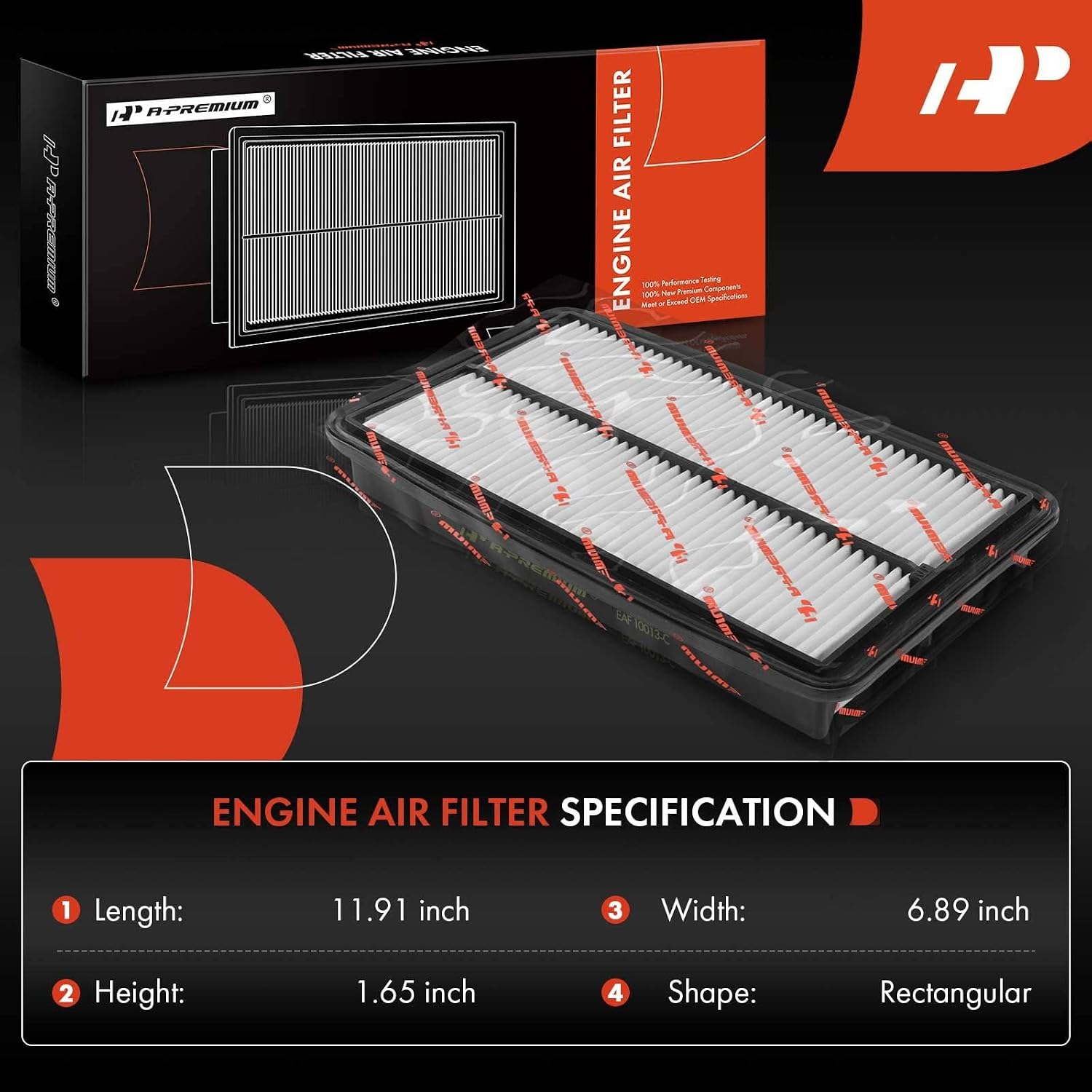 A-Premium Engine Air Filter Compatible with Acura & Honda Models - MDX 2007-2009, Odyssey 2005-2010, Pilot 2009-2015 - V6 Engine - Rigid Panel - Replace# 17220RGLA00, 17220RD5A00