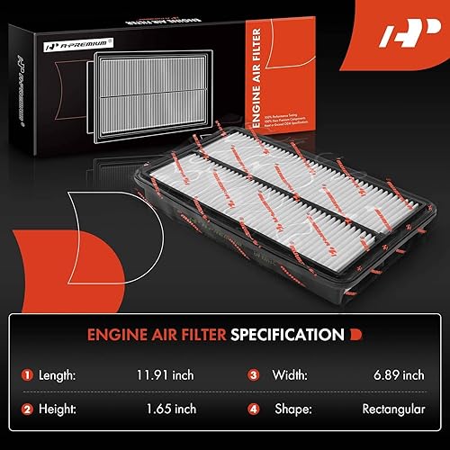 Miniatura 2 de A-Premium Filtro de aire de motor compatible con modelos Acura y Honda - MDX 2007-2009, Odyssey 2005-2010, Pilot 2009-2015 - Motor V6 - Panel rígido