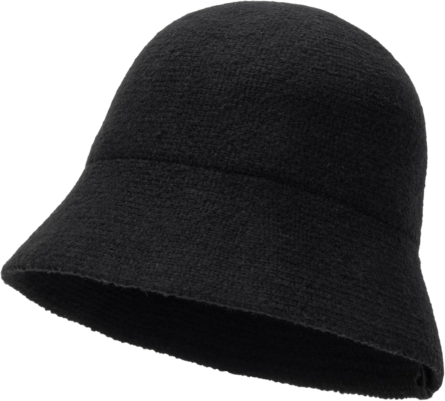Women Winter Knit Bucket Hat - Black Vintage Warm Beanie Cap Fashion Packable Knitted Cloche Hat