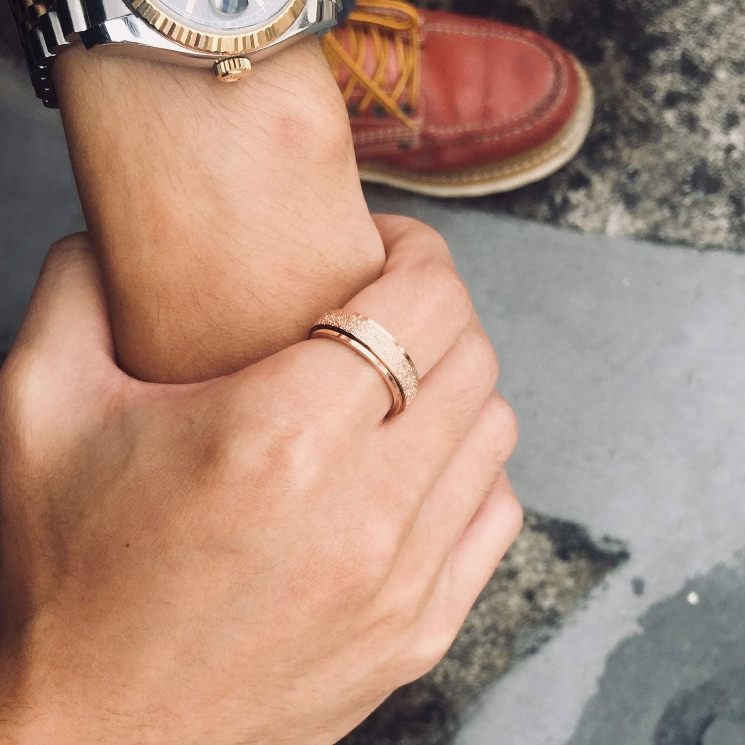 Stainless Steel Spinner Ring for Women Men Sand Blast Finish Wedding Band 6MM