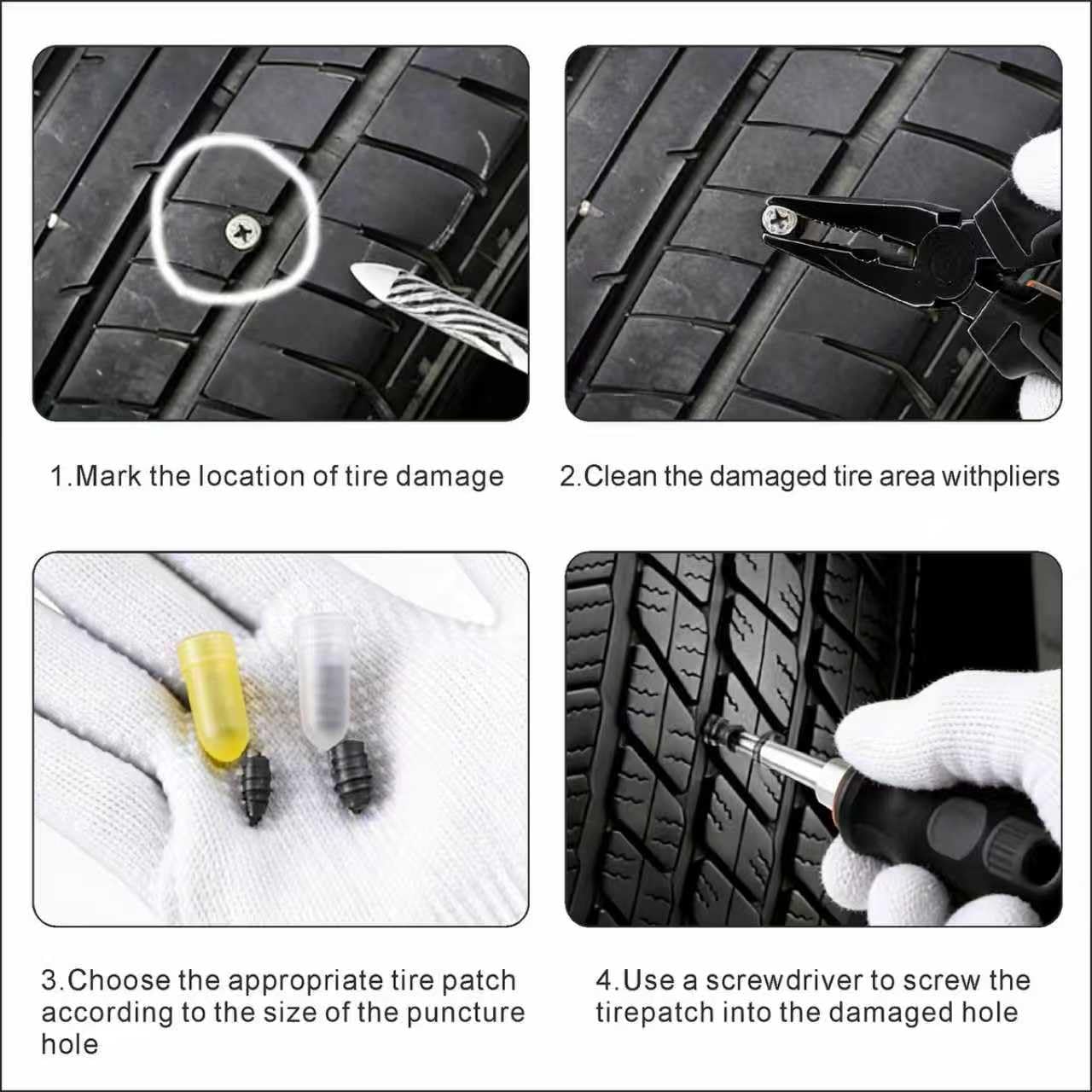 Kit di 65 tappi per pneumatici a vite, facili da usare per tutti i conducenti, viti di riparazione di emergenza per pneumatici per riparazione temporanea di forature su auto, camion, moto