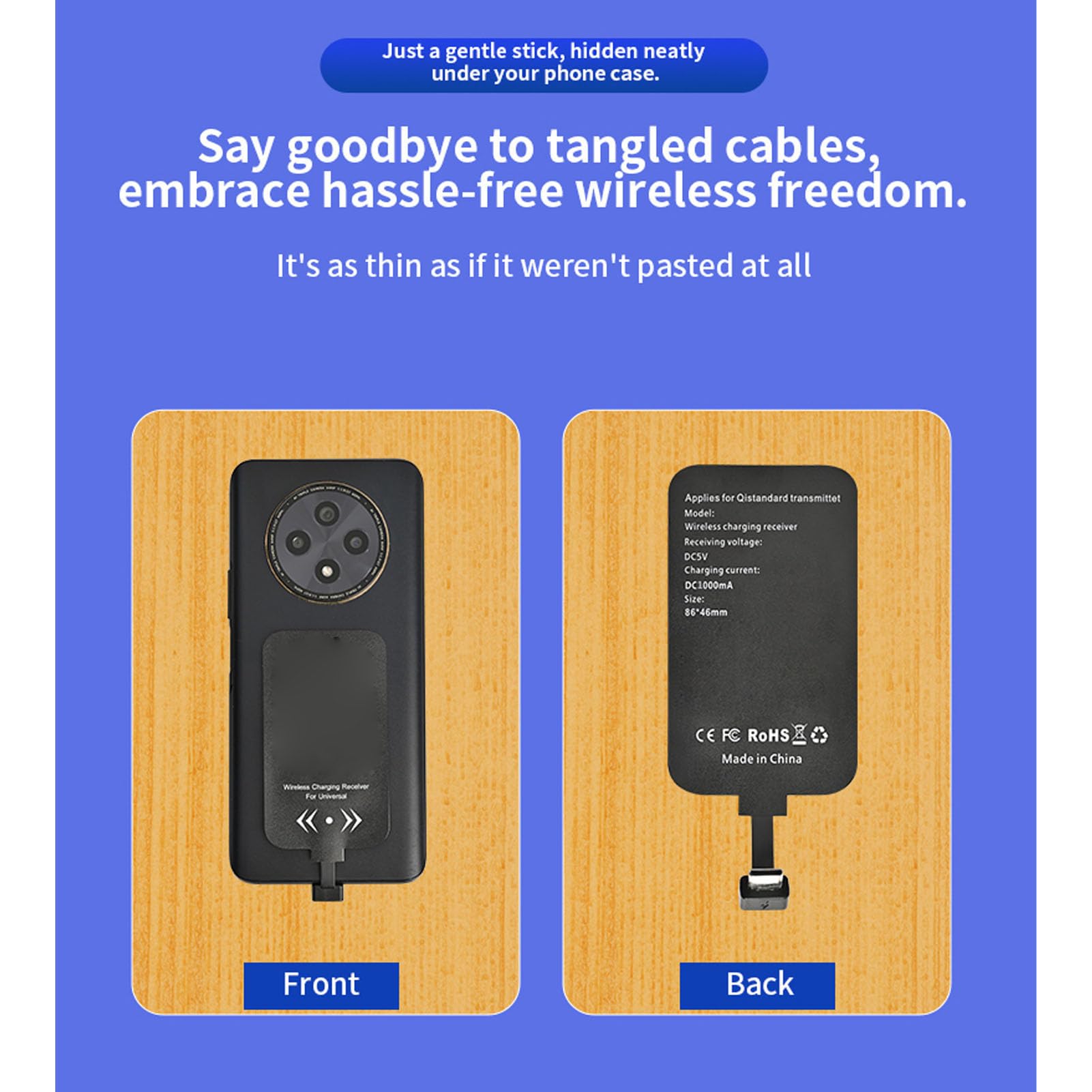 Fabater Kabelloser Ladeempfänger-Adapter, Dünnes Typ-C-Wireless-Ladegerät-Empfängermodul für A32 A31 A30 A22 A21s A21 A20e A12 und Andere Android-Telefone
